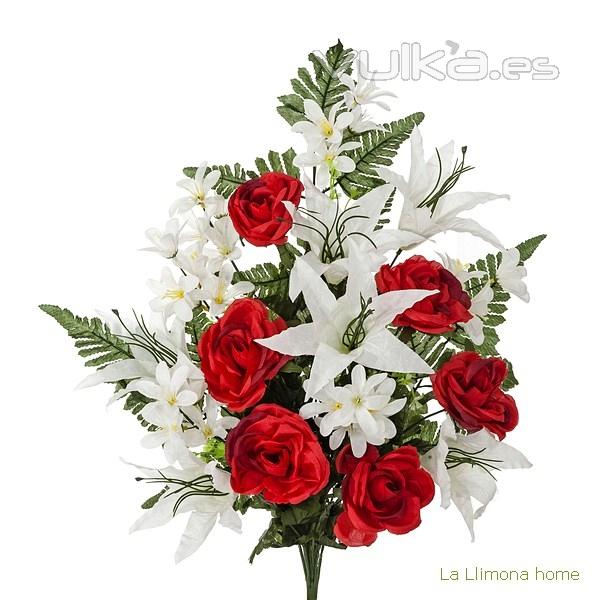 Todos los Santos. Ramo artificial flores camelias rojas con liliums 60 - La Llimona home
