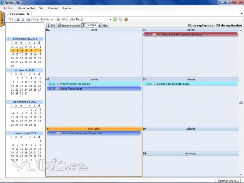 Calendario CRM Golden .NET con gestión de tareas y visitas