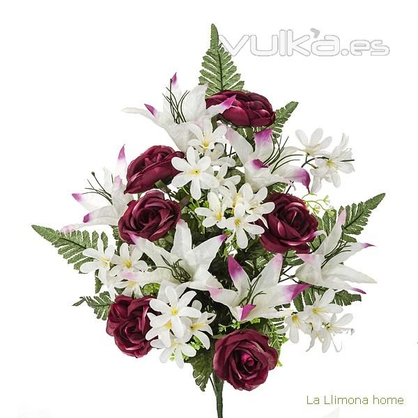 Todos los Santos. Ramo artificial flores camelias malvas con liliums 60 - La Llimona home