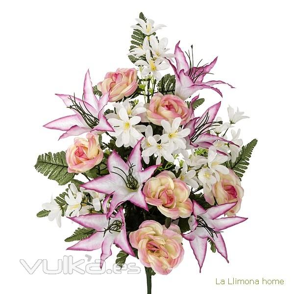 Todos los Santos. Ramo artificial flores camelias bicolor con liliums 60 - La Llimona home