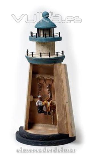 Faro de madera nutico para colgar las llaves hecho en madera con colores rsticos marineros 