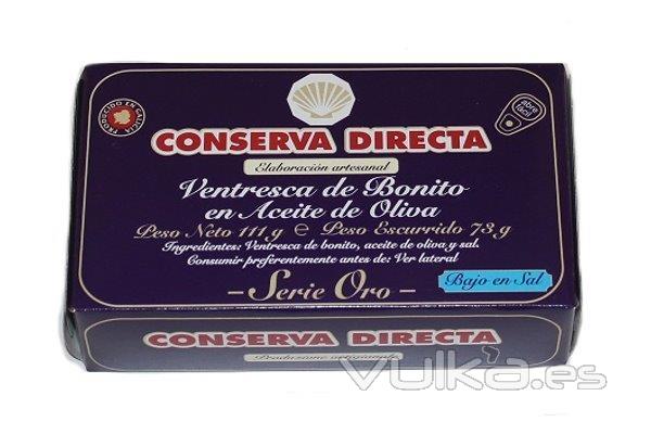 Ventresca de bonito en aceite de oliva baja en sal CONSERVA DIRECTA 120 GR