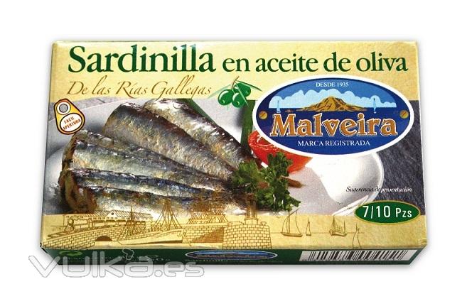 Sardinillas de las Ras Gallegas en aceite de oliva 7/10 piezas MALVEIRA 