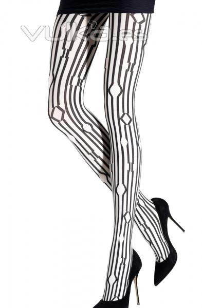 Panty fantasia dibujo diseo geometrico blanco y negro 5783.1.3 Emilio Cavallini www.lenceriaemi.com