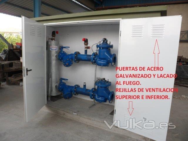 Caseta contador riego con colector para valvulas hidraulicas de 150 reductoras sostenedoras de presi