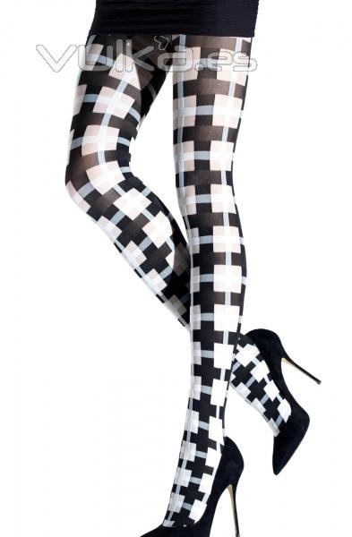 Panty de diseo geometrico en blanco y negro. 1 5901.1.53 de Emilio Cavallini coleccion 2013 2014