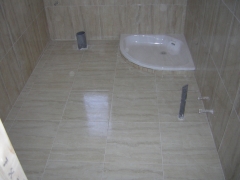 Pequeno cuarto de bano con ducha y sanitario
