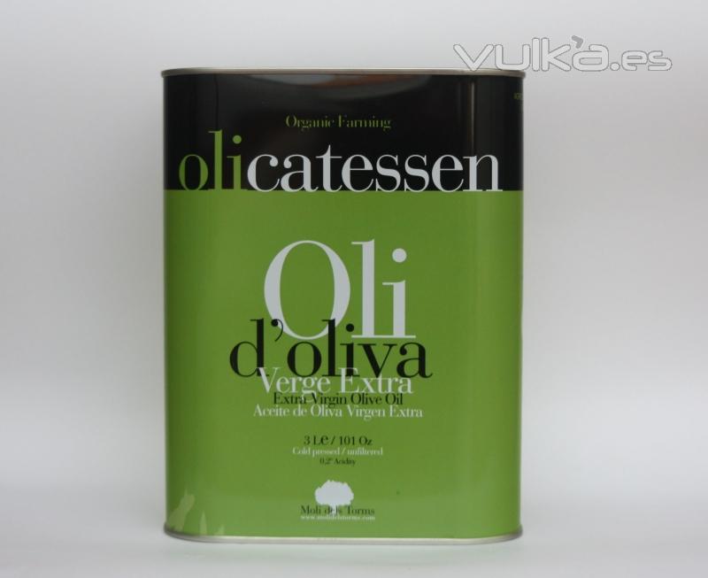 aceite de oliva virgen extra ecolgico Olicatessen, lata de 3 litros