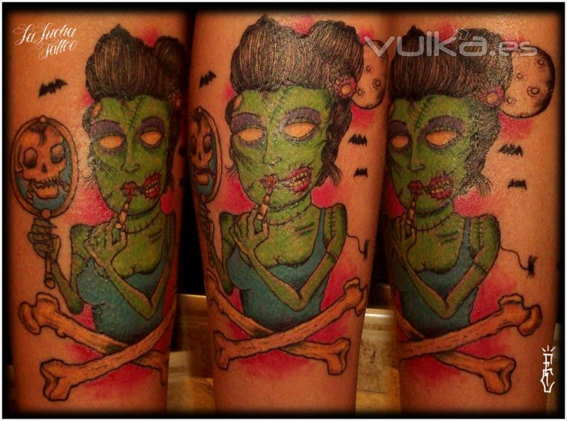 zombie,la lucha tattoo,el ejido,almeria,horror, terror,psychobilly tattoo,zombie tattoo,psychogirl