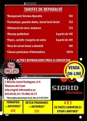 Tarifa de preus sigrid Informàtica