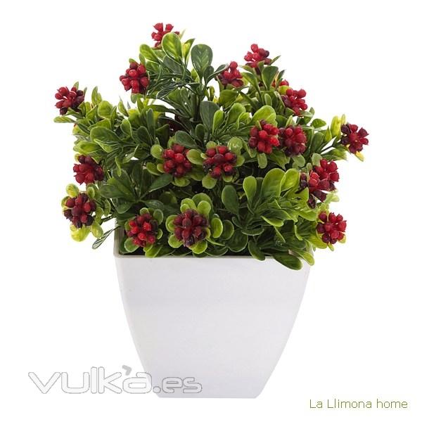 Plantas artificiales con flores. Planta flores baya artificiales mini roja 20 - La Llimona home