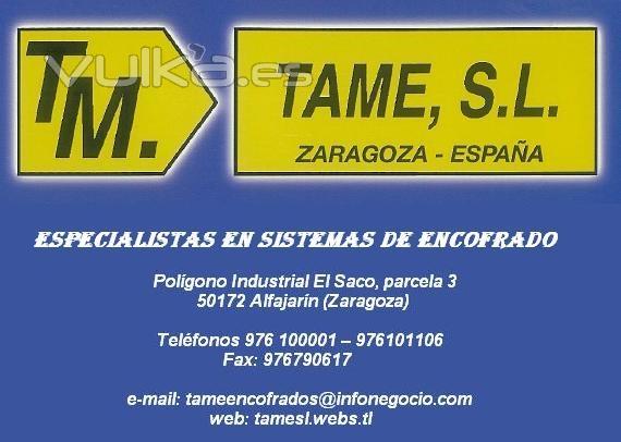 Fabricantes de encofrados TAME,S.L. Encofrados. Venta directa de sistemas de encofrados.