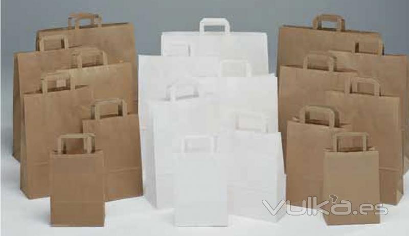 BOLSAS de PAPEL kraft liso marrn, papel celulosa blanca y papel verjurado marron