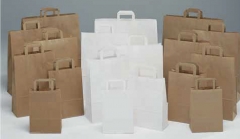 Bolsas de papel kraft liso marrn, papel celulosa blanca y papel verjurado marron