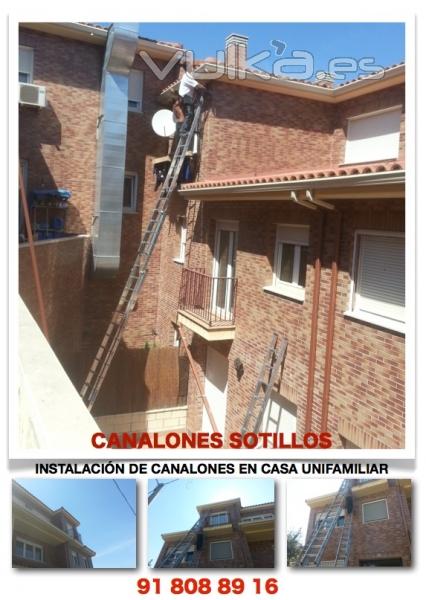 Instalando canalones de aluminio