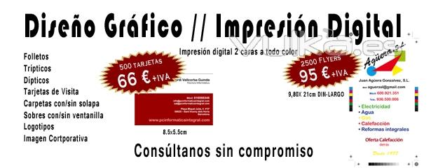 Impresión y diseño de tarjetas de visita, trípticos, folletos...