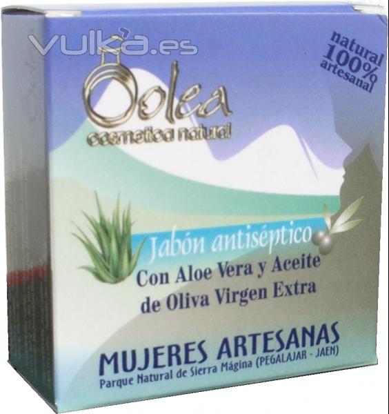 Jabn antisptico con aceite de oliva y aloe vera, alivia problemas como dermatis, soriasis, acn juvenil...