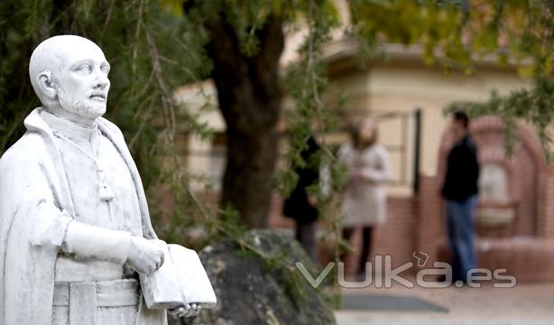 A statue of Saint Ignatius of Loyola sits right outside Padre Arrupe Hall.