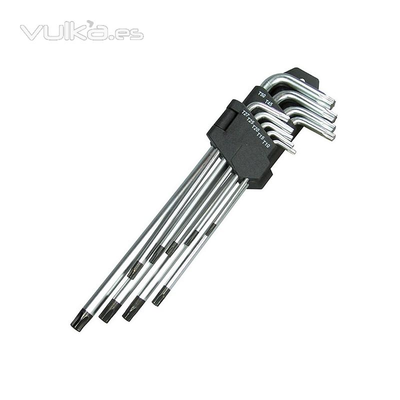 Juego 9 llaves Torx (T-Star), inviolables extra largas T10-50 