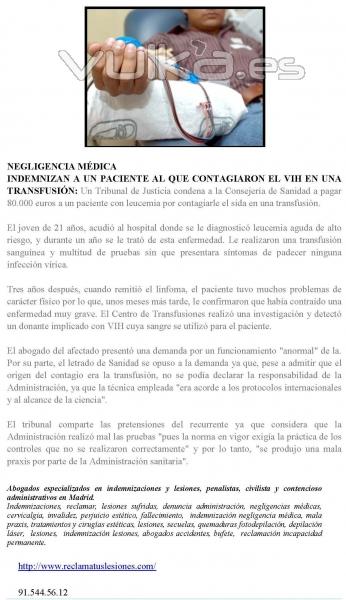 NEGLIGENCIA MDICA INDEMNIZAN A UN PACIENTE AL QUE CONTAGIARON EL VIH EN UNA TRANSFUSIN