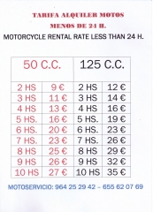 Nuevo servicio: alquiler de motos por horas desde 9 eur 2 horas vea nuestra tarifa