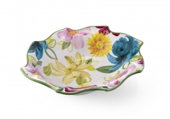 Centro de mesa o bandeja ondulada con motivos florales brighton ceramica san marco