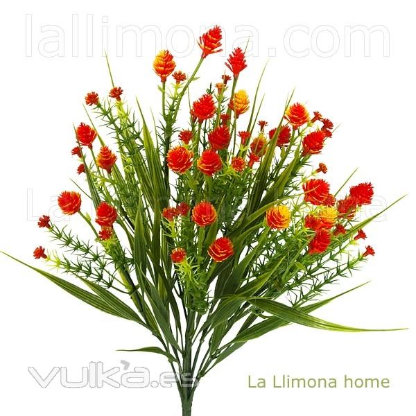Plantas artificiales con flores. Planta flores eryngium artificial bush naranja - La Llimona home