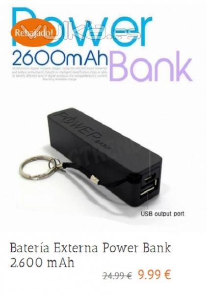 bateria power bank de 2600 mah con llavero incorporado en varios colores
