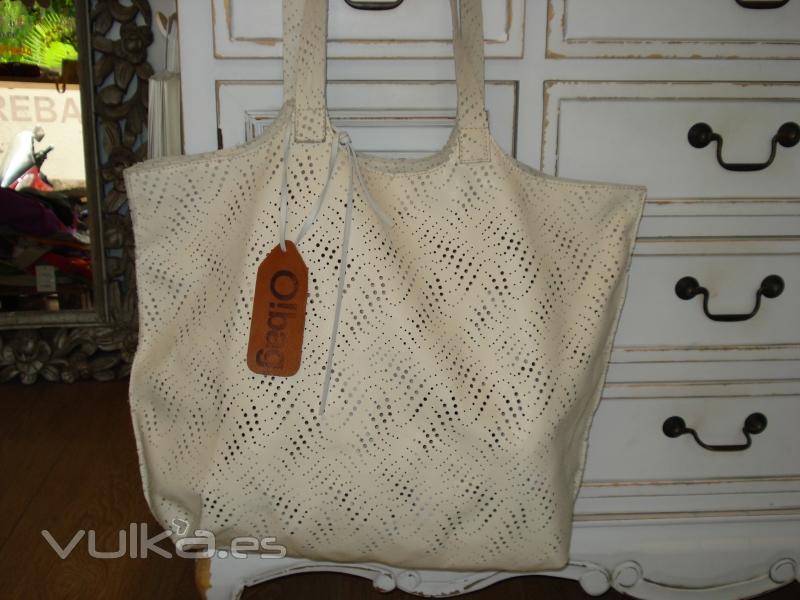 Bolso de piel (diseño rejilla) en color Blanco nude de O!BAG.BAG