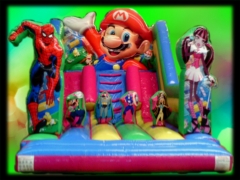 Alquiler de tobogan hinchable mario bros, spiderman y monters high