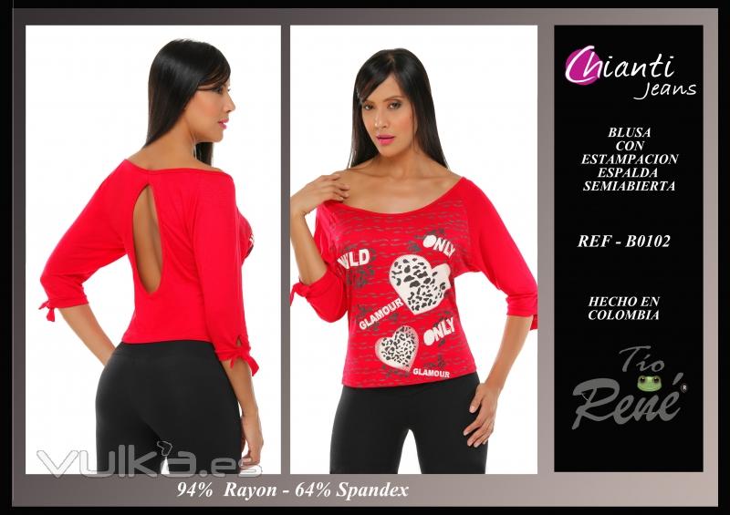 Blusa colombiana Tio René . Espalda descubierta. Tallas S/M/L