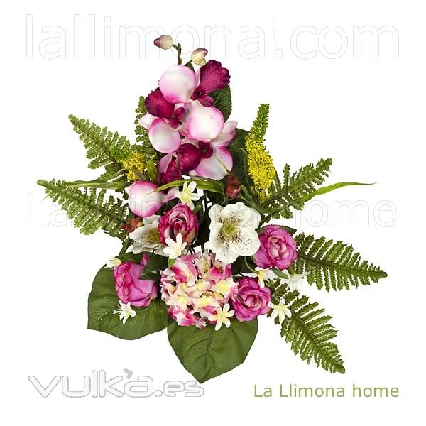 Ramos Todos los Santos. Ramo artificial flores rosas orqudeas cereza con hojas 50 - La Llimona home