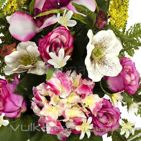 Todos los Santos. Ramo artificial flores rosas orqudeas cereza con hojas 50 2 - La Llimona home