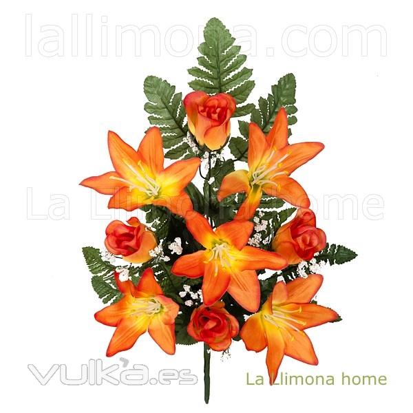 Todos los Santos. Ramo artificial flores tiger lily naranja con hojas 45 - La Llimona home