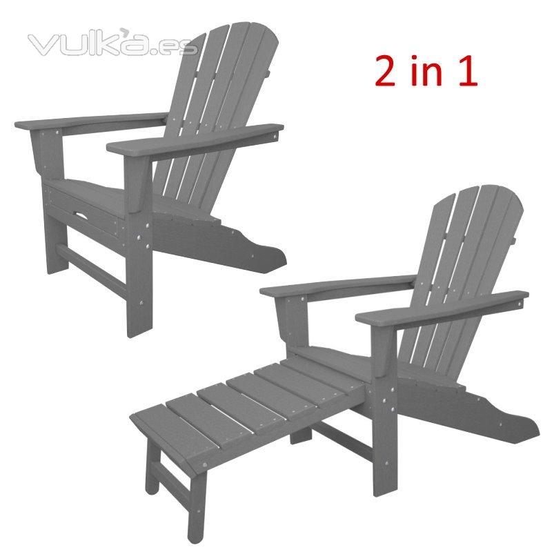 CASA BRUNO South Beach Ultimate butaca Adirondack con reposapiés extensible, HDPE poly-madera, gris 