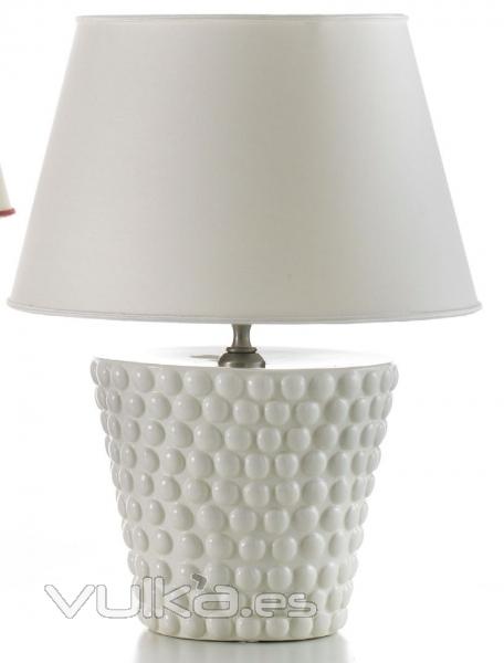 Lámpara de sobremesa, color blanco y relieve de semiesferas, Bolle Colorate. Cerámica San Marco.
