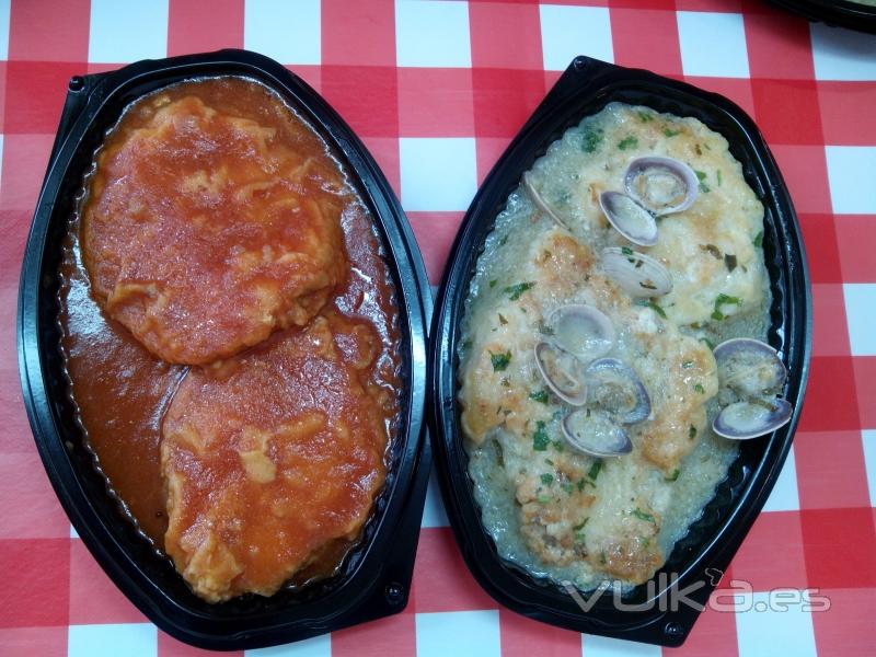 Merluza con tomate y Bacalao a pil-pil