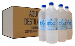 Agua desionizada en botellas de 1 litro cada caja de agua destilada contiene 20 litros