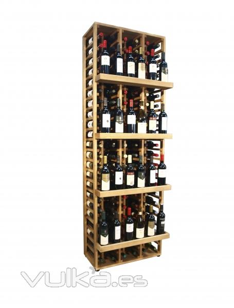 botellero expositor en madera de pino,Capacidad para 156 botellas, medidas 204*68*38cm