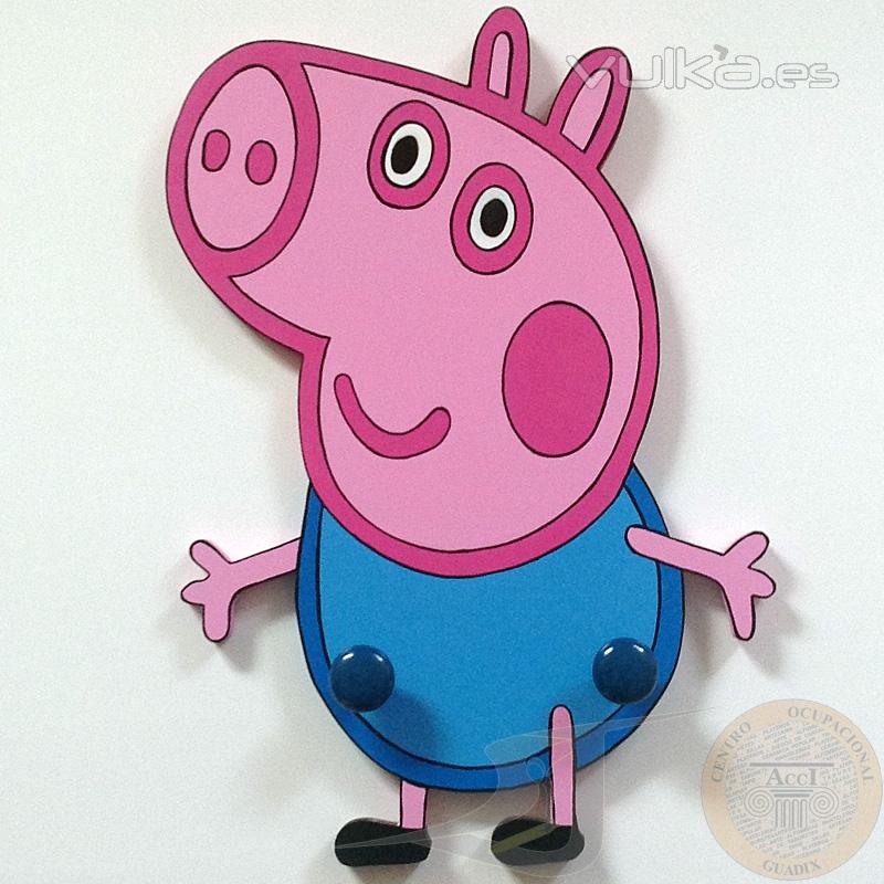 Perchero de madera pintado a mano con la forma de Peppa Pig