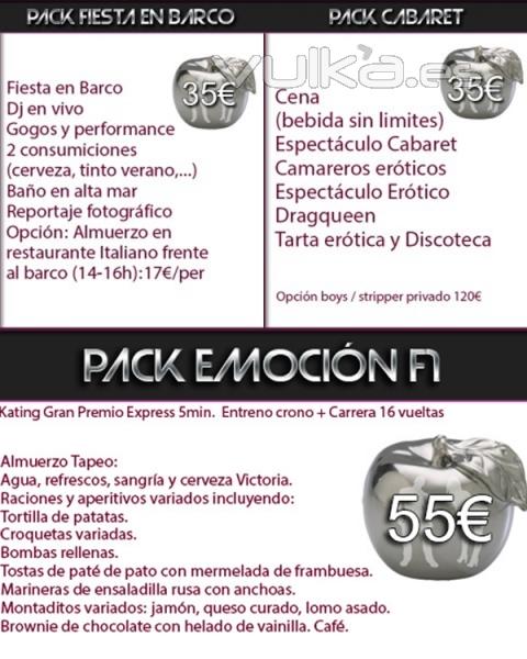 Packs de promociones para despedidas kart, cabaret, barco