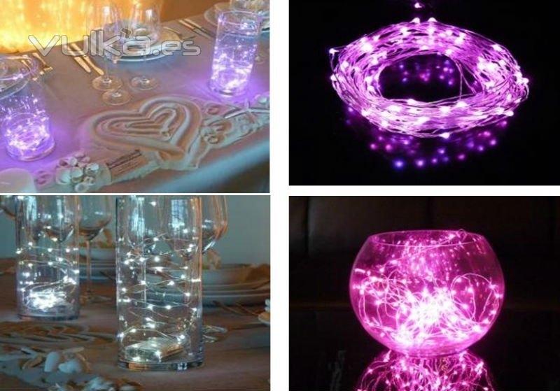 Guirnalda de mini leds para decorar tu centros de mesas. Sumergible en agua. Funciona a pilas