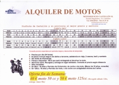 Tarifa alquiler scooter 50 y 125 cc