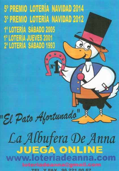 Loteria Albufera de Anna / Decimos personalizados con su foto gratis / PATO AFORTUNADO