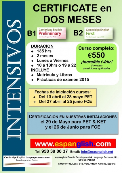 Cursos intensivos de 2 meses: inglés, francés y alemán