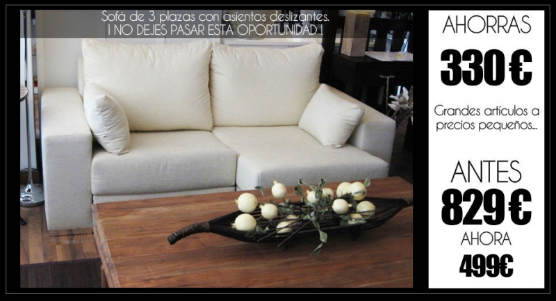 Sofá moderno, con asientos deslizantes a precio de outlet. Aprovecha esta oportunidad.