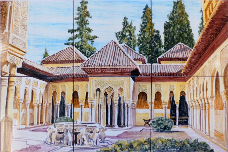 Patio de los Leones de la Alhambra de Granada. Mural de 30x45cm