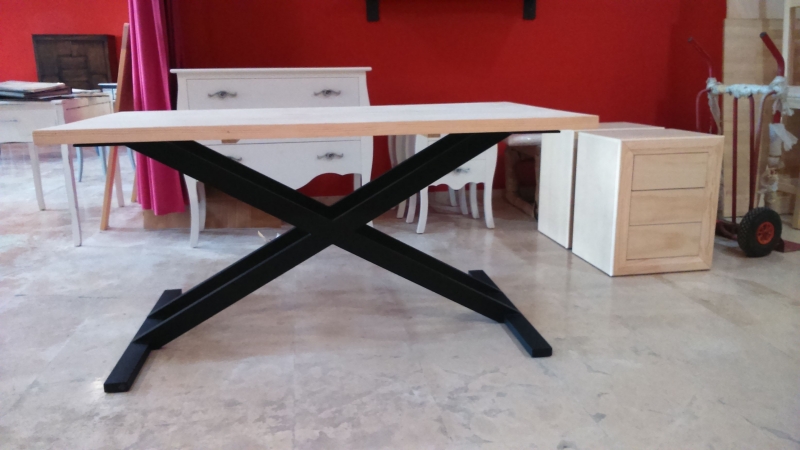 mesa despacho comedor industrial madera hierro hiperhogar.es 