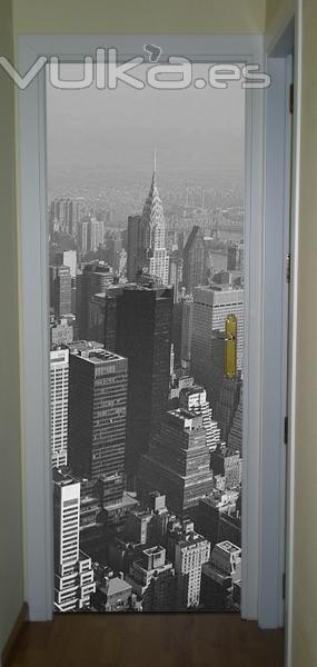 Imn gigante para decorar puertas con diseo de paisaje de Nueva York en blanco y negro..Incluye la tiras de ...