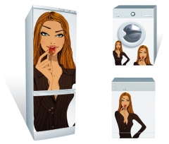 Diseno de chica comiendose una fresa en iman gigante para electrodomesticos disponibles en varias tallas